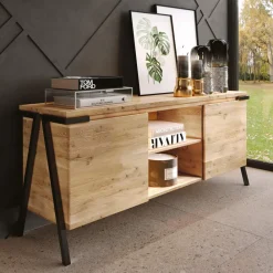 Viadurini Living Anrichte-Sideboard aus Eichenholz und Metall mit 2 Türen und offenem Fach Made in Italy - Jennifer