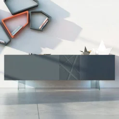 Viadurini Living Sideboards-Sideboard aus graphitgrauem MDF mit Glasfüßen Made in Italy - Zelia