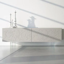 Viadurini Living Sideboards-Sideboard aus hellgrauem MDF mit Glasfüßen Made in Italy - Germena
