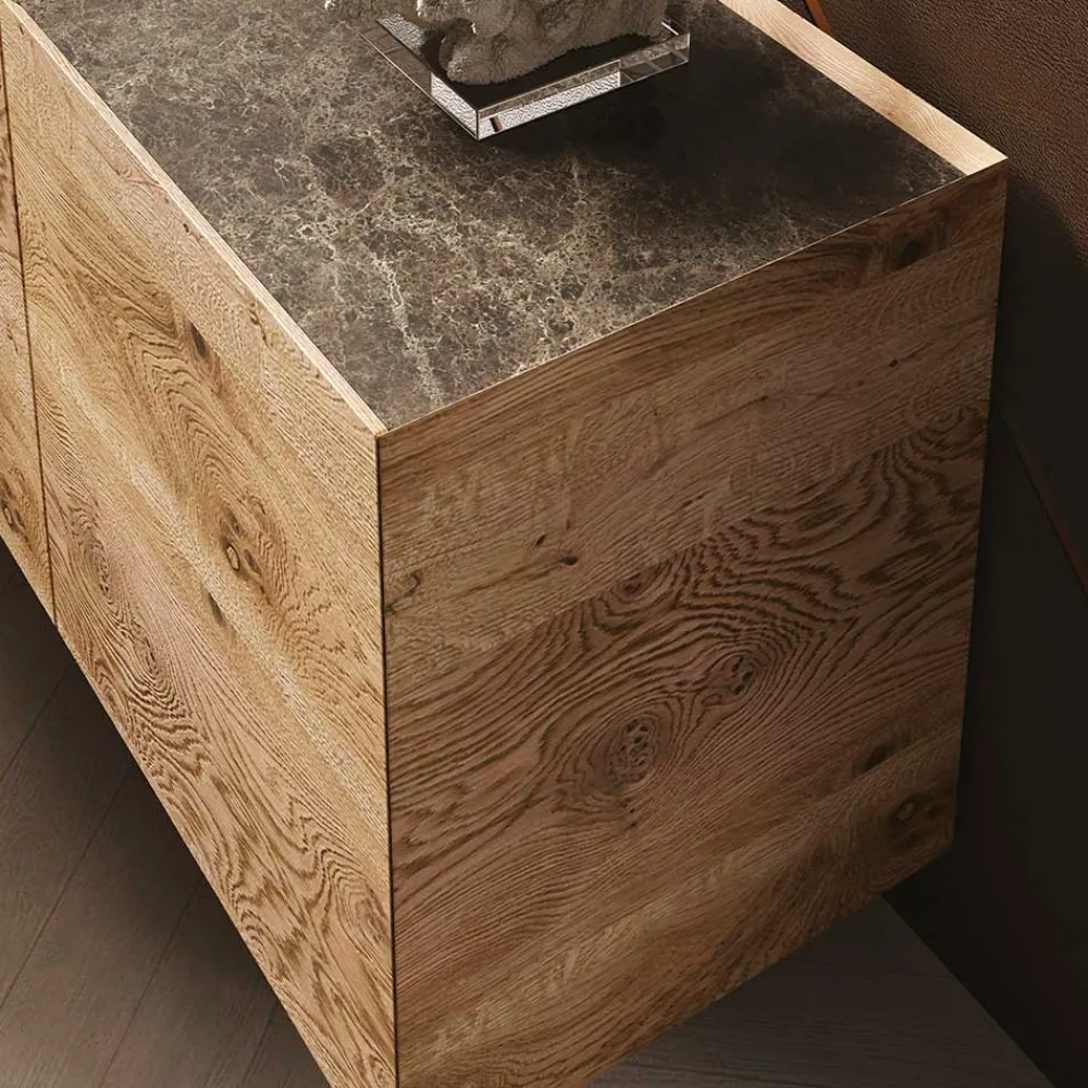 Viadurini Living Anrichte-Sideboard aus Holz mit 3 Türen mit Sockel aus gehärtetem Kristall Made in Italy - Soraya