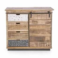 Viadurini Living Anrichte-Sideboard aus Holz und Stahl mit Tür und 4 Schubladen im Industriestil - Renza