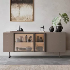 Viadurini Living Sideboards-Sideboard aus ökologischem Holz, Glas und Metall für 4-türiges Luxus-Wohnzimmer - Bruno