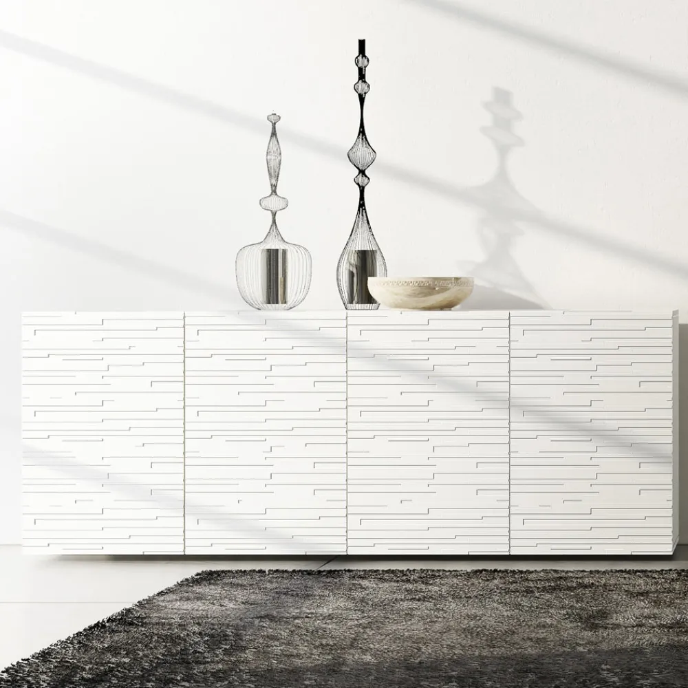 Viadurini Living Sideboards-Sideboard aus matt weiß lackiertem MDF mit verzierten Türen Made in Italy - Chicago