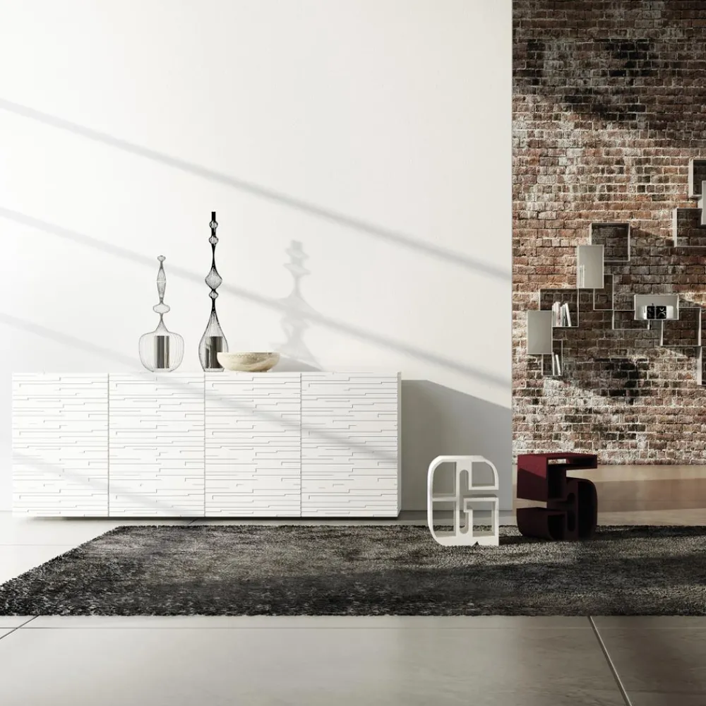 Viadurini Living Sideboards-Sideboard aus matt weiß lackiertem MDF mit verzierten Türen Made in Italy - Chicago