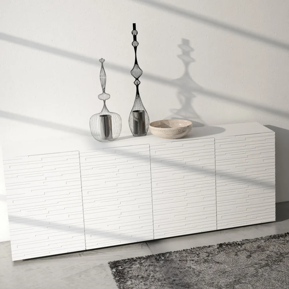 Viadurini Living Sideboards-Sideboard aus matt weiß lackiertem MDF mit verzierten Türen Made in Italy - Chicago