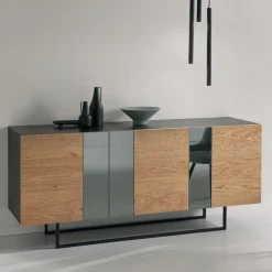 Viadurini Living Sideboards-Sideboard aus Melamin mit 3 Eichentüren und Spiegel Made in Italy - Romina