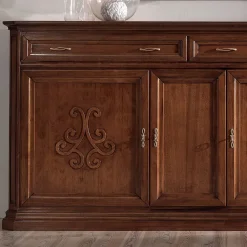 Viadurini Classic Anrichte-Sideboard aus patiniertem Walnussholz mit Liliendekor, hergestellt in Italien – Kirsche