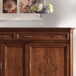 Viadurini Classic Anrichte-Sideboard aus patiniertem Walnussholz mit Liliendekor, hergestellt in Italien – Kirsche