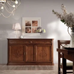 Viadurini Classic Anrichte-Sideboard aus patiniertem Walnussholz mit Liliendekor, hergestellt in Italien – Kirsche