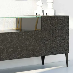 Viadurini Living Sideboards-Sideboard aus schwarzem MDF mit Glaskasten und verzierten Türen Made in Italy - Marissa