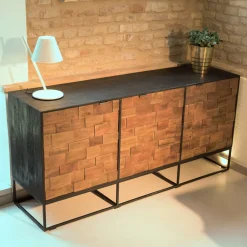 Viadurini Living Sideboards-Sideboard mit 3 Türen aus recyceltem Patchwork-Holz und Metallstruktur - Slide