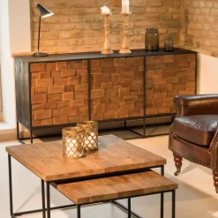 Viadurini Living Sideboards-Sideboard mit 3 Türen aus recyceltem Patchwork-Holz und Metallstruktur - Slide