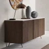 Viadurini Living Sideboards-Sideboard mit 2 Türen für Wohnzimmer, aus ökologischem Holz und Metallplatte aus Marmor - Braun