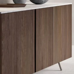 Viadurini Living Sideboards-Sideboard mit 2 Türen für Wohnzimmer, aus ökologischem Holz und Metallplatte aus Marmor - Braun