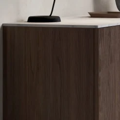 Viadurini Living Sideboards-Sideboard mit 2 Türen für Wohnzimmer, aus ökologischem Holz und Metallplatte aus Marmor - Braun