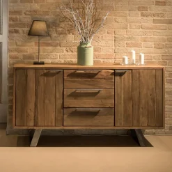 Viadurini Living Anrichte-Sideboard mit 2 Türen und 3 Schubladen aus recyceltem Tropenholz - Slide