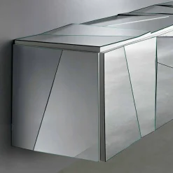 Viadurini Living Sideboards-Sideboard mit Wandbehang aus mattweißem Holz und verspiegelten Gläsern - Senese