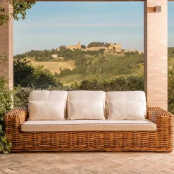 Viadurini in the Garden Gartensofas-3-Sitzer oder Maxi-Gartensofa aus natürlichem Rattan mit Kissen - Keira