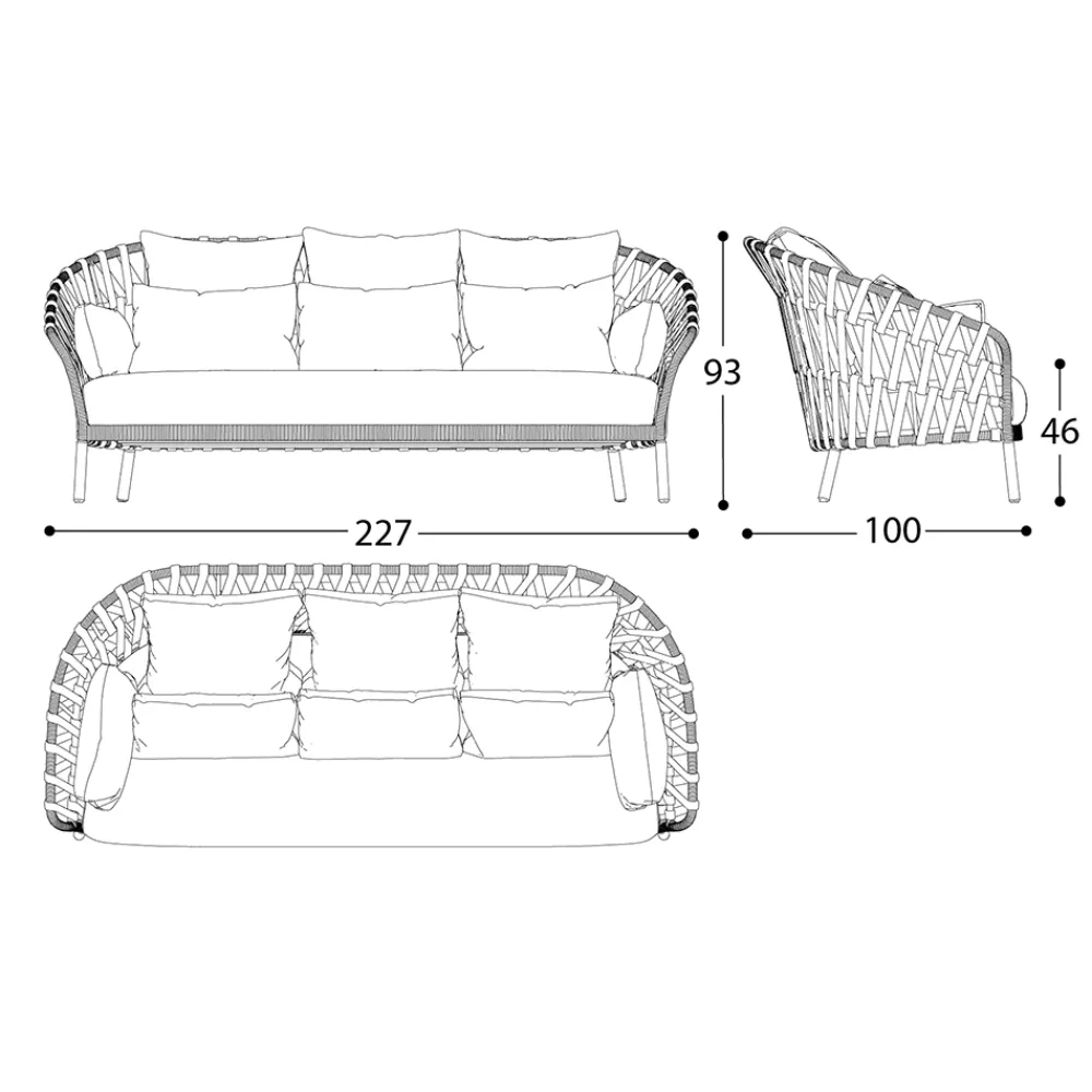 Varaschin Gartensofas-3-Sitzer Outdoor-Sofa mit Kissen Made in Italy - Emmacross von