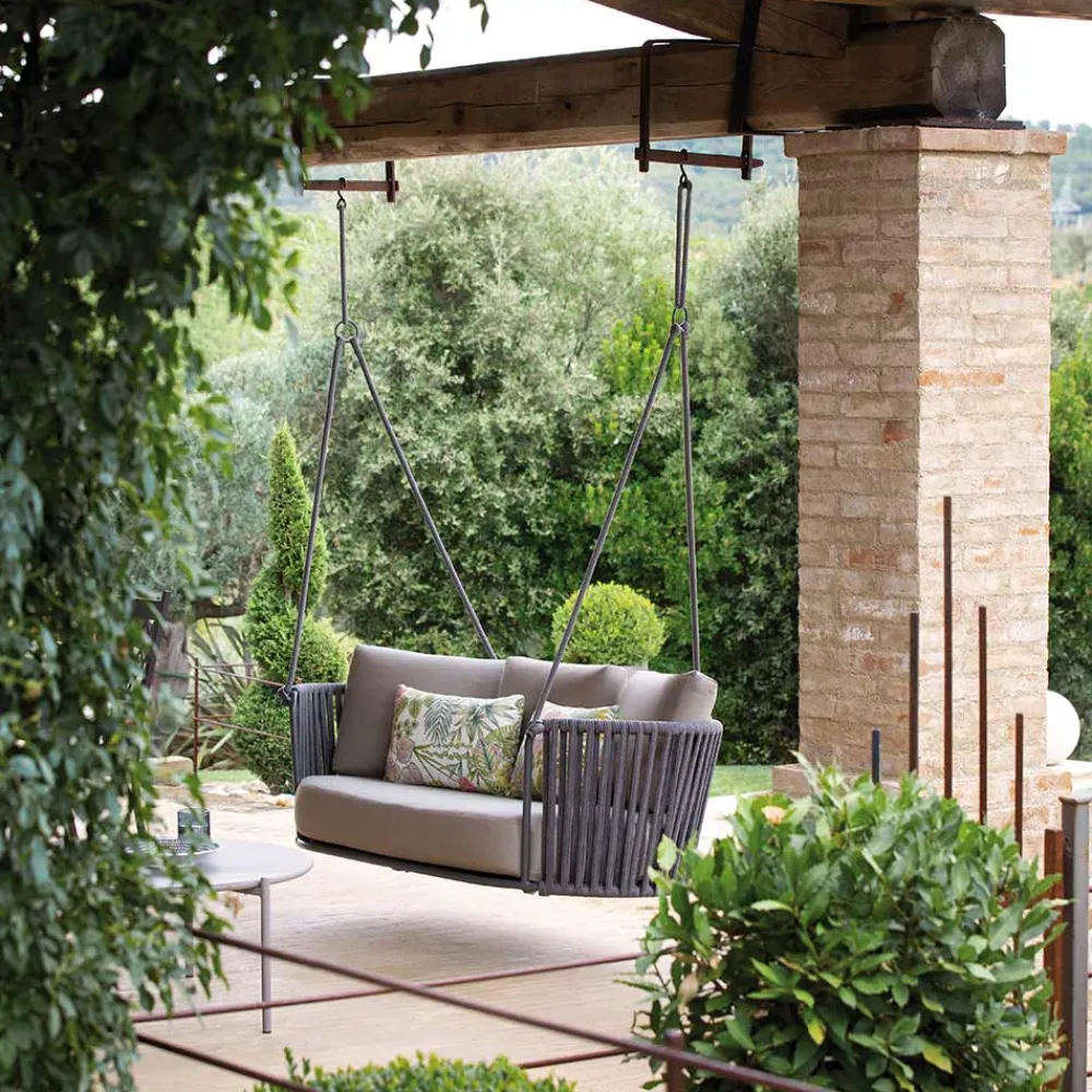 Viadurini in the Garden Gartenideen|Gartensofas-2-Sitzer Schaukelstuhl aus Metall und Seil mit Stoffsitz Hergestellt in Italien - Mari