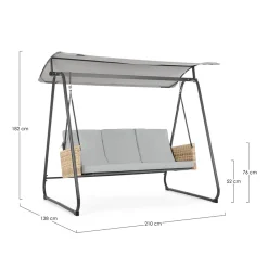 Viadurini in the Garden Gartenideen-3-Sitzer-Außenschaukel aus Stahl und Polyrattan-Armlehnen – Settle