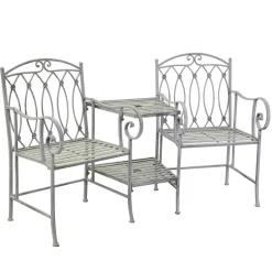 Viadurini in the Garden Gartenbänke-2-Sitzer-Bank mit Metalltisch und Schirmständer - Leim