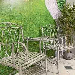 Viadurini in the Garden Gartenbänke-2-Sitzer-Bank mit Metalltisch und Schirmständer - Leim