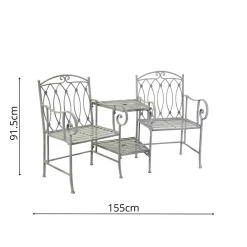 Viadurini in the Garden Gartenbänke-2-Sitzer-Bank mit Metalltisch und Schirmständer - Leim