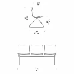 Viadurini Living Bürostühle-3-Sitzer-Bürobank aus Stahl und farbigem recyceltem Technopolymer - Verenza
