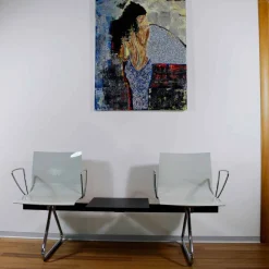 Viadurini Living Bürostühle-2-Sitzer-Bürobank mit Couchtisch aus Stahl und farbigem Technopolymer - Verenza