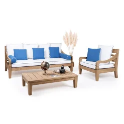 Viadurini in the Garden Gartensofas-3-Sitzer-Gartensofa aus gebürstetem natürlichem Teakholz - Artes