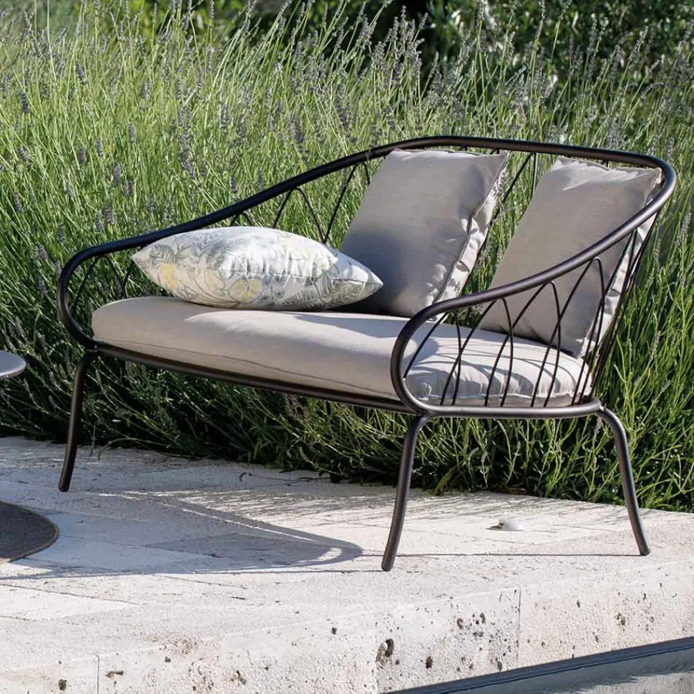 Viadurini in the Garden Gartensofas-2-Sitzer-Gartensofa aus Metall und Kissen Made in Italy - Fontana