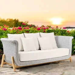 Viadurini in the Garden Gartensofas-3-Sitzer-Gartensofa aus Teakholz und Seilgeflecht - Arjuna