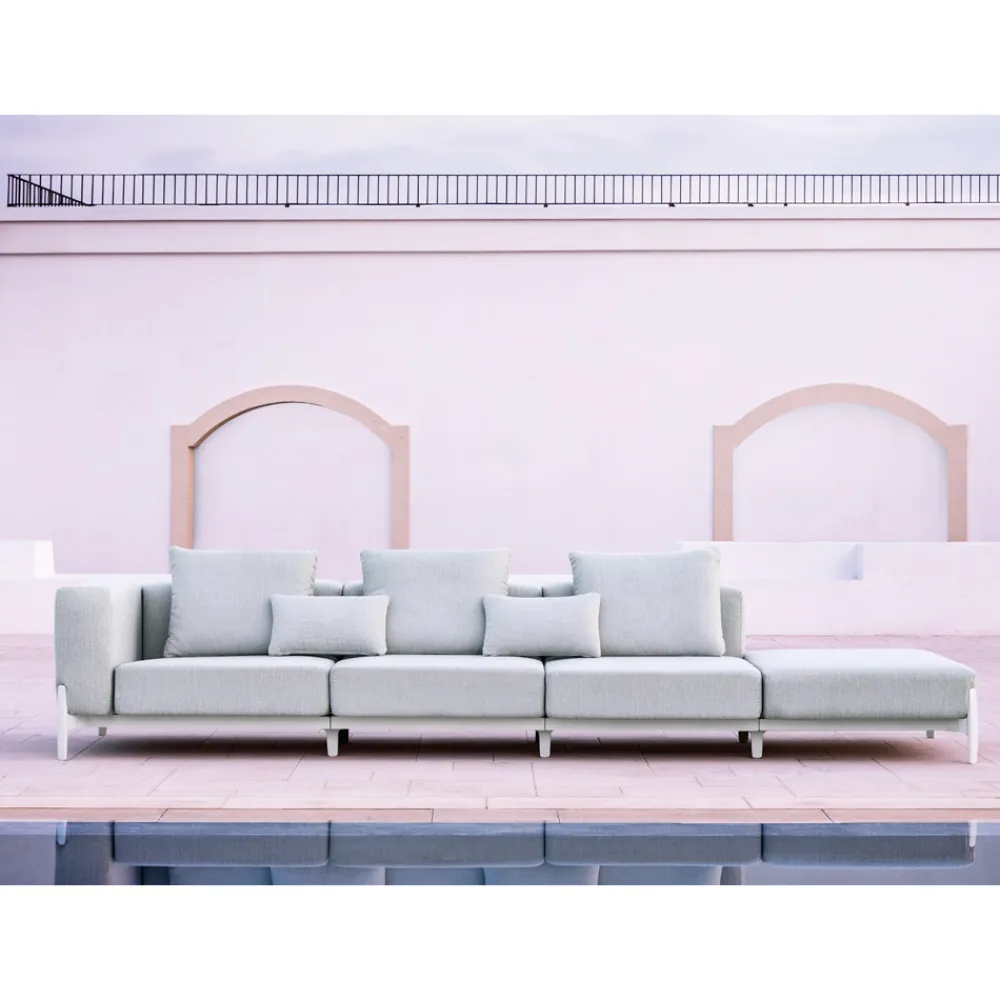 Viadurini in the Garden Gartensofas-3-Sitzer-Gartensofa mit Luxus-Hocker aus Aluminium und Stoff - Filomena