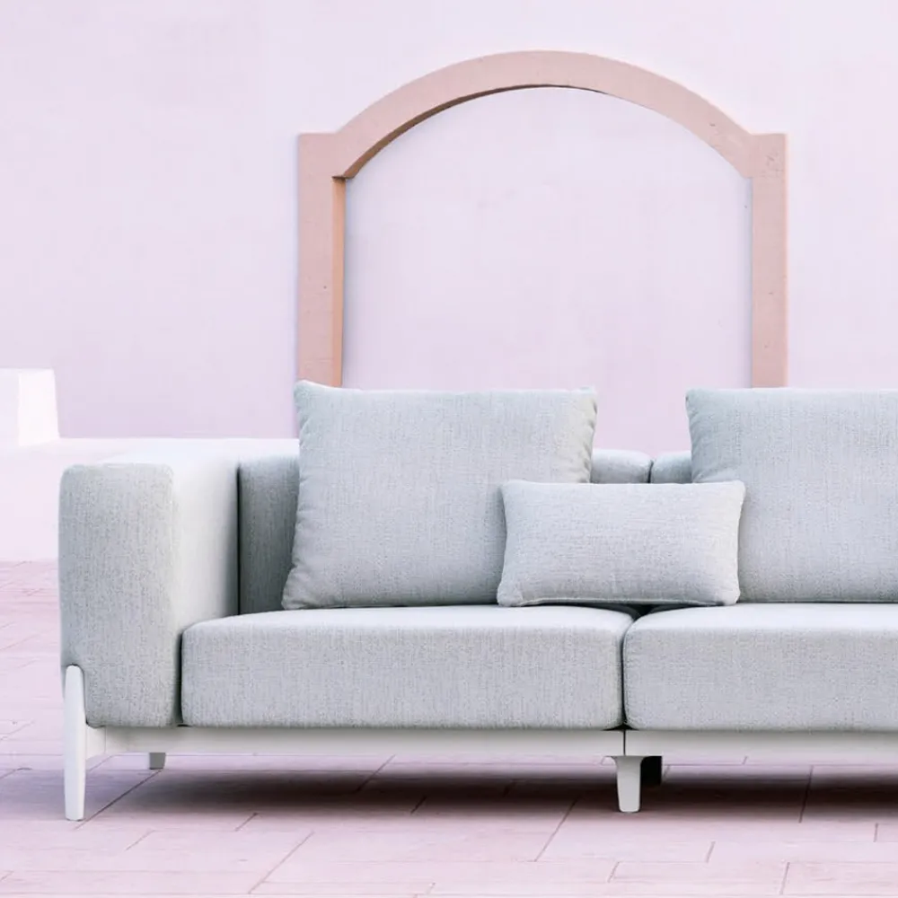 Viadurini in the Garden Gartensofas-3-Sitzer-Gartensofa mit Luxus-Hocker aus Aluminium und Stoff - Filomena