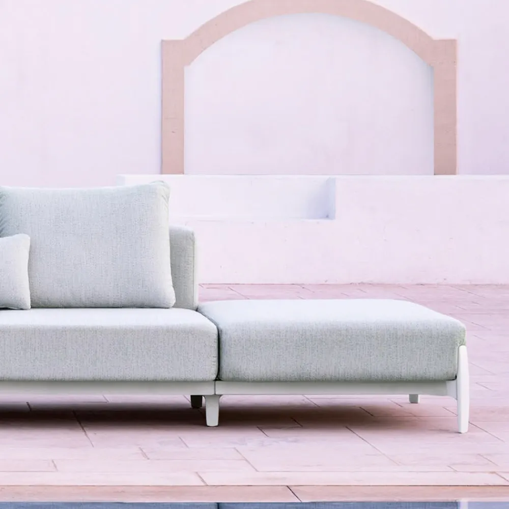 Viadurini in the Garden Gartensofas-3-Sitzer-Gartensofa mit Luxus-Hocker aus Aluminium und Stoff - Filomena