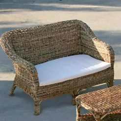 Viadurini in the Garden Gartensofas-2-Sitzer-Outdoor-Sofa aus natürlichem Bananengeflecht und ecrufarbenem Kissen - Dish