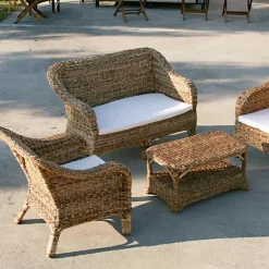 Viadurini in the Garden Gartensofas-2-Sitzer-Outdoor-Sofa aus natürlichem Bananengeflecht und ecrufarbenem Kissen - Dish