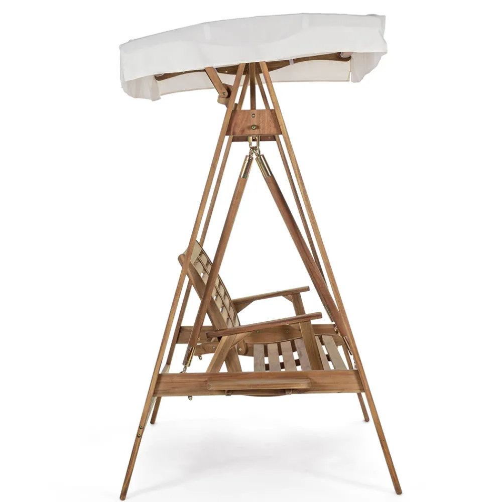 Viadurini in the Garden Gartensofas-2-Sitzer-Schaukelsofa aus Akazienholz mit weißer Leinwand - Roxen