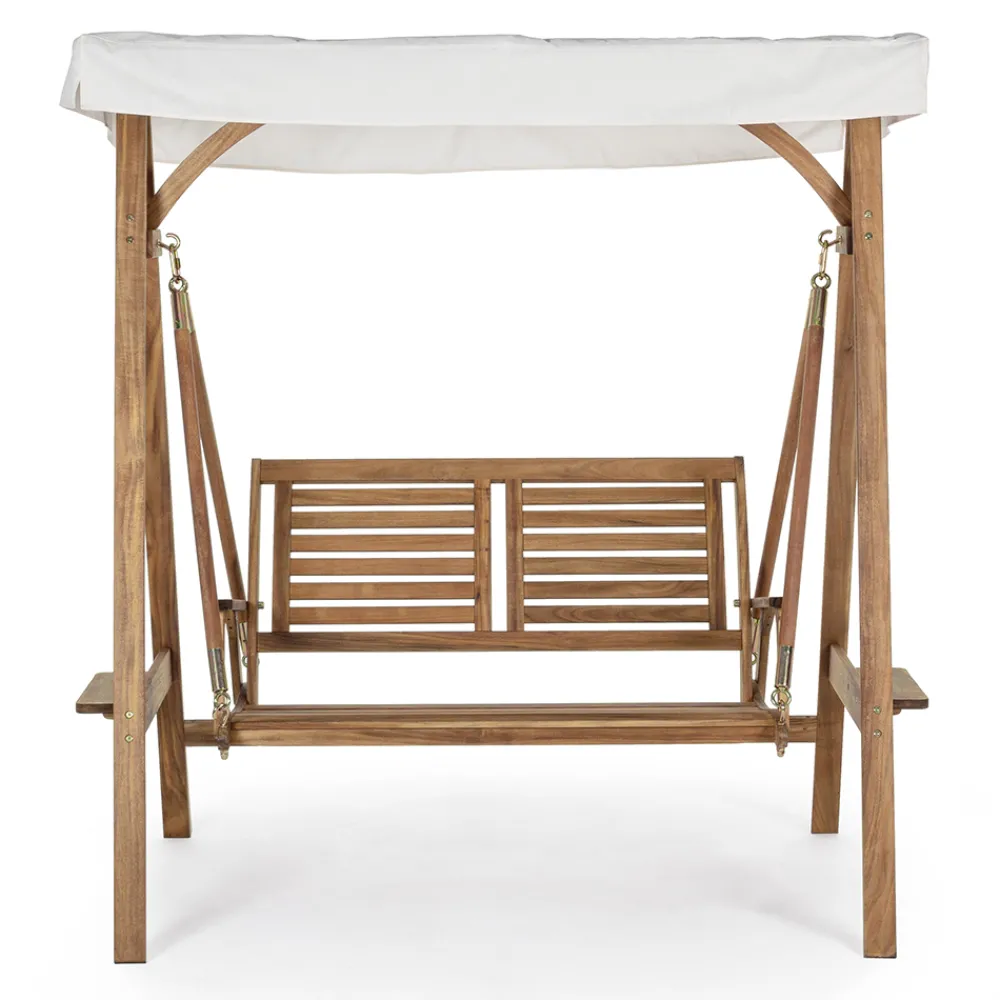 Viadurini in the Garden Gartensofas-2-Sitzer-Schaukelsofa aus Akazienholz mit weißer Leinwand - Roxen