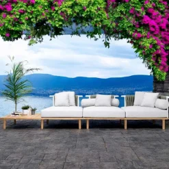 Viadurini in the Garden Gartensofas-4-Sitzer-Sofa aus Teakholz, Seilgeflecht und Kissen - Bellatrix