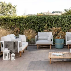 Viadurini in the Garden Gartensofas-2-Sitzer-Sofa aus Teakholz, Seilgeflecht und Kissen - Bellatrix