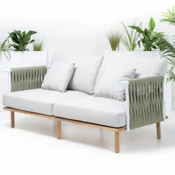 Viadurini in the Garden Gartensofas-2-Sitzer-Sofa aus Teakholz, Seilgeflecht und Kissen - Bellatrix