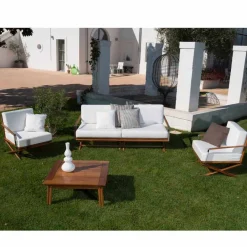 Viadurini in the Garden Gartensofas-3-Sitzer-Sofa im Freien aus Naturholz oder schwarzem und luxuriösem Stoff - Suzana