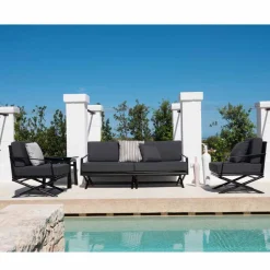 Viadurini in the Garden Gartensofas-3-Sitzer-Sofa im Freien aus Naturholz oder schwarzem und luxuriösem Stoff - Suzana