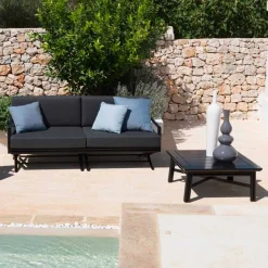 Viadurini in the Garden Gartensofas-3-Sitzer-Sofa im Freien aus Naturholz oder schwarzem und luxuriösem Stoff - Suzana