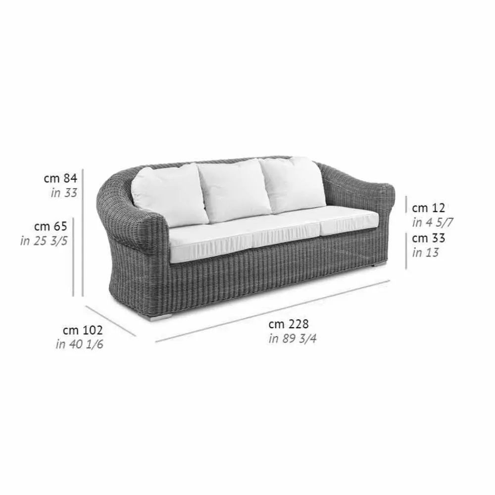 Viadurini in the Garden Gartensofas-3-Sitzer-Sofa im Freien aus synthetischem Rattan und weißem oder Ecru-Stoff - Yves