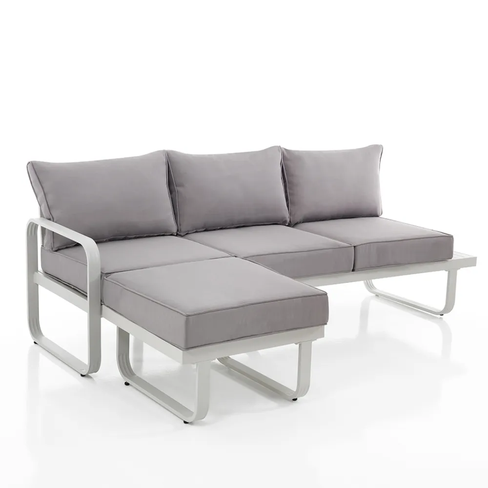 Viadurini in the Garden Gartensofas-3-Sitzer-Sofa mit Aluminium-Gartenhocker und grauen Kissen – Avoir