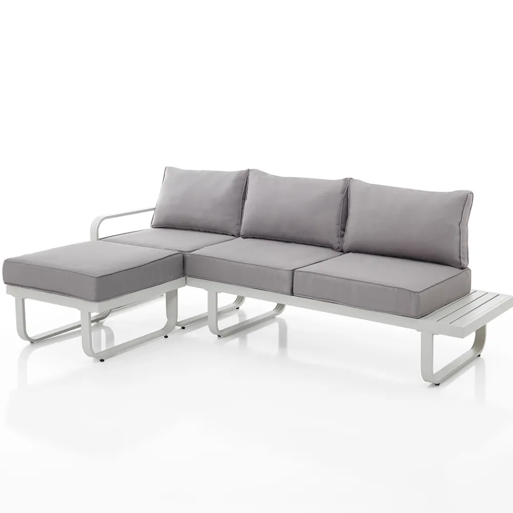 Viadurini in the Garden Gartensofas-3-Sitzer-Sofa mit Aluminium-Gartenhocker und grauen Kissen – Avoir