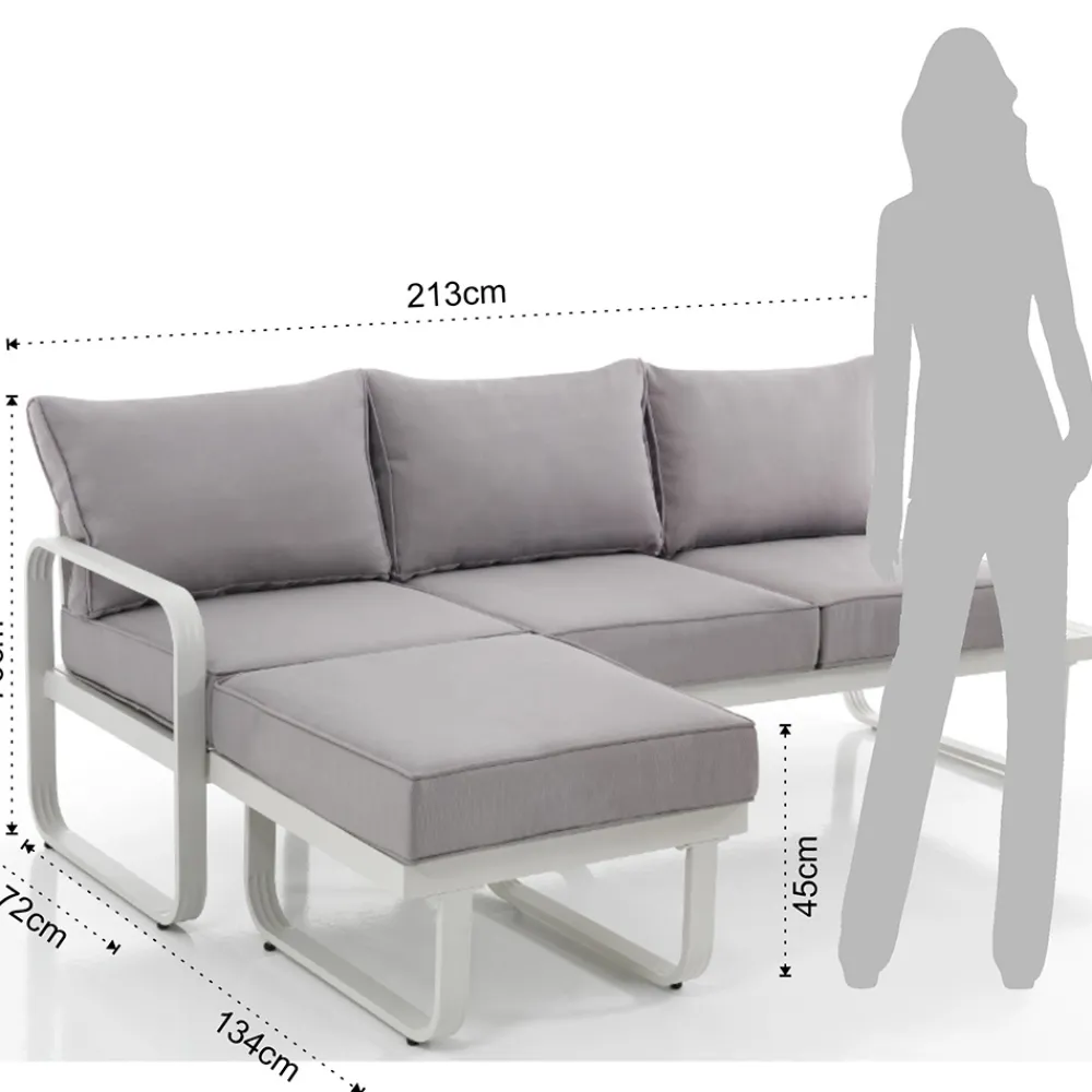Viadurini in the Garden Gartensofas-3-Sitzer-Sofa mit Aluminium-Gartenhocker und grauen Kissen – Avoir